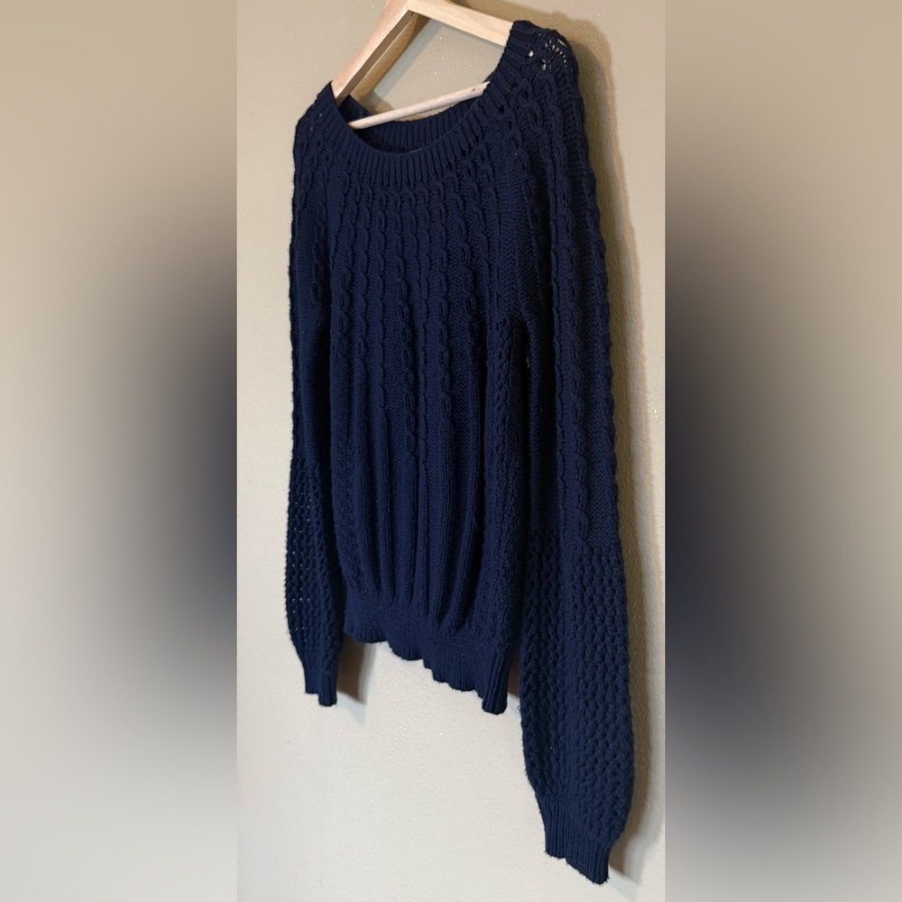 Anthropologie Guinevere Navy Blue Crewneck Alpaca Wool Knit Sweater Size Large - Picture 3 of 6